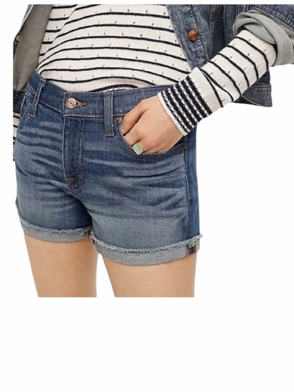 J. Crew Womens Mid Rise Cuffed Raw Hem Denim Shorts Medium Blue Wash Size 25